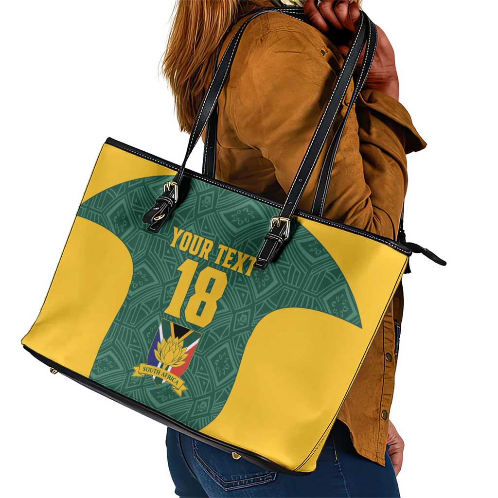 Custom South Africa Soccer Leather Tote Bag Bafana Bafana Spirit African Pattern - African Pride