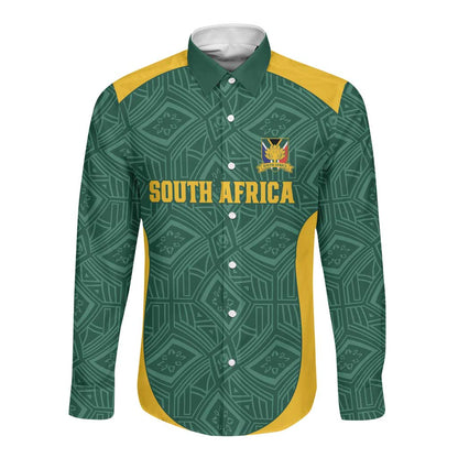 Custom South Africa Soccer Long Sleeve Button Shirt Bafana Bafana Spirit African Pattern - African Pride