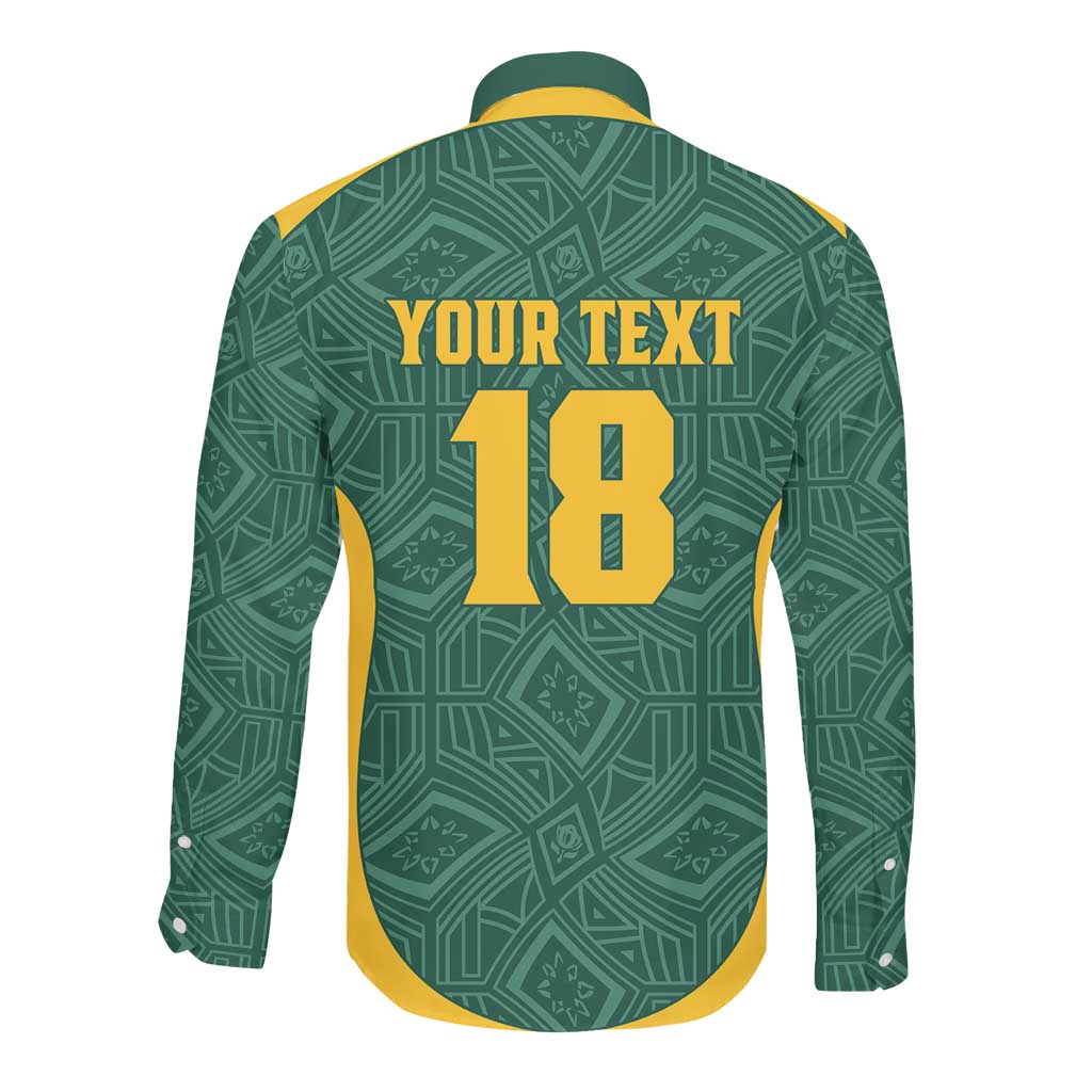 Custom South Africa Soccer Long Sleeve Button Shirt Bafana Bafana Spirit African Pattern - African Pride