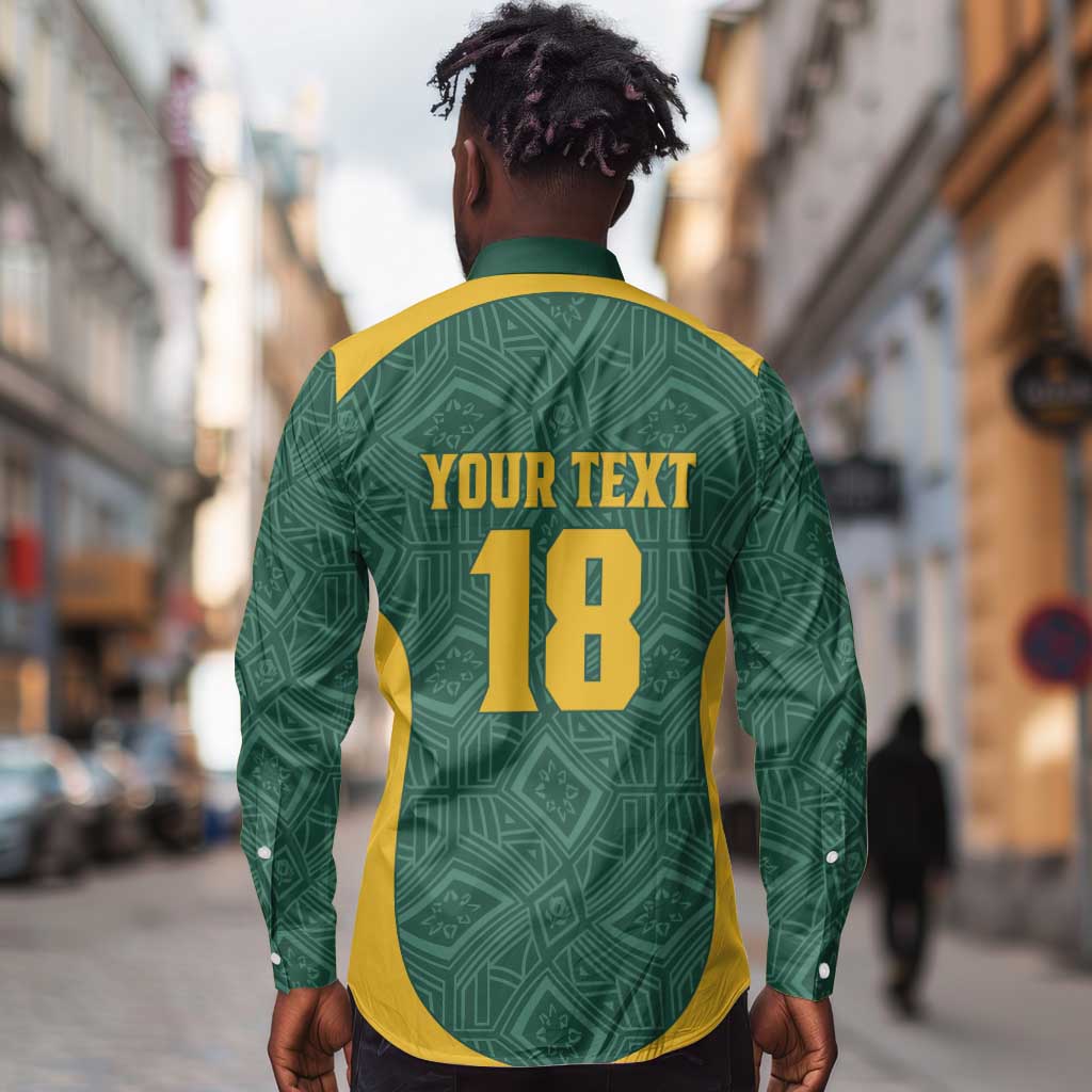 Custom South Africa Soccer Long Sleeve Button Shirt Bafana Bafana Spirit African Pattern - African Pride