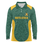 Custom South Africa Soccer Long Sleeve Polo Shirt Bafana Bafana Spirit African Pattern - African Pride