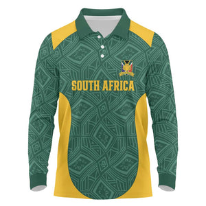 Custom South Africa Soccer Long Sleeve Polo Shirt Bafana Bafana Spirit African Pattern - African Pride