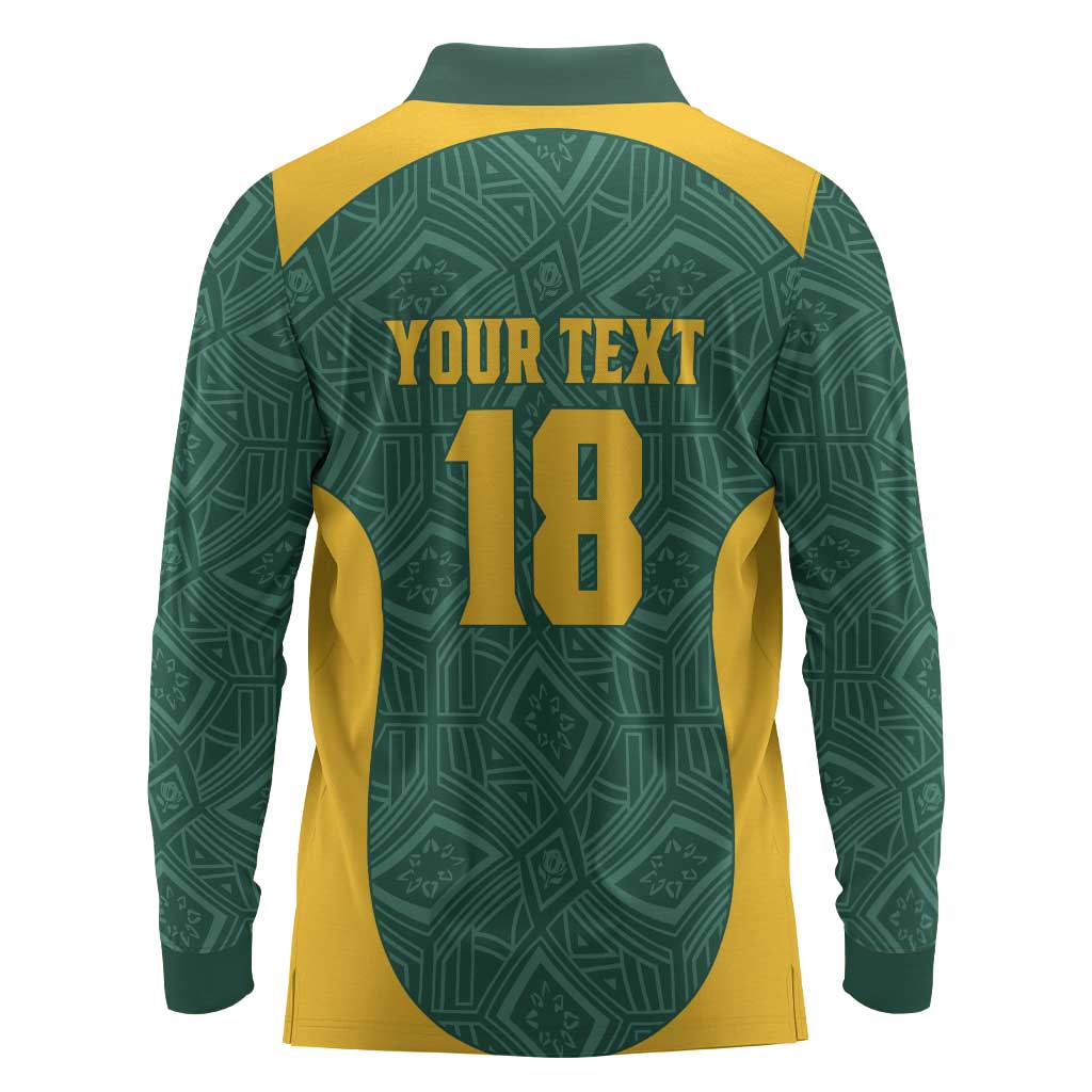 Custom South Africa Soccer Long Sleeve Polo Shirt Bafana Bafana Spirit African Pattern - African Pride