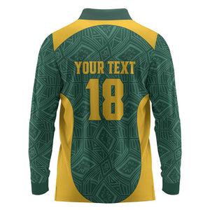 Custom South Africa Soccer Long Sleeve Polo Shirt Bafana Bafana Spirit African Pattern - African Pride