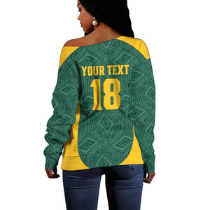 Custom South Africa Soccer Off Shoulder Sweater Bafana Bafana Spirit African Pattern - African Pride