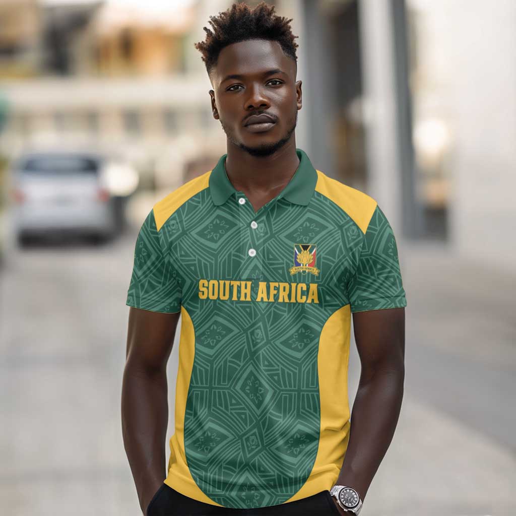Custom South Africa Soccer Polo Shirt Bafana Bafana Spirit African Pattern - African Pride