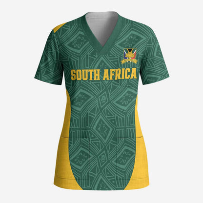 Custom South Africa Soccer Scrub Top Bafana Bafana Spirit African Pattern - African Pride
