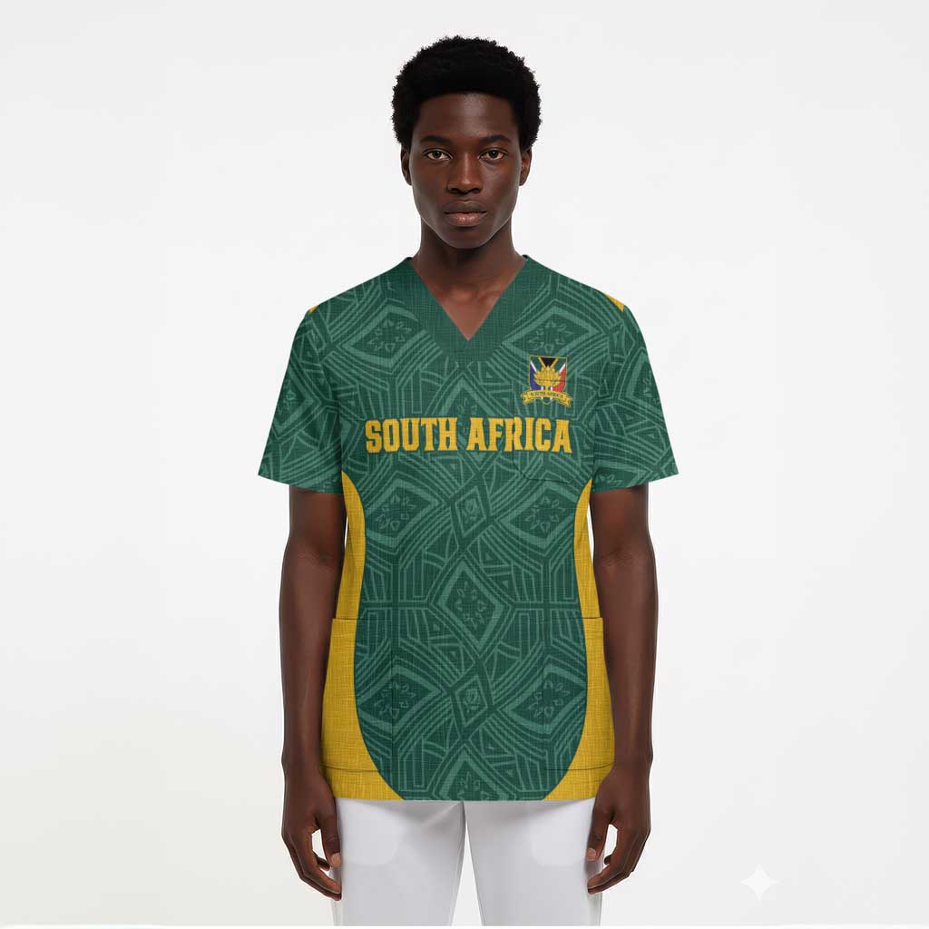 Custom South Africa Soccer Scrub Top Bafana Bafana Spirit African Pattern - African Pride