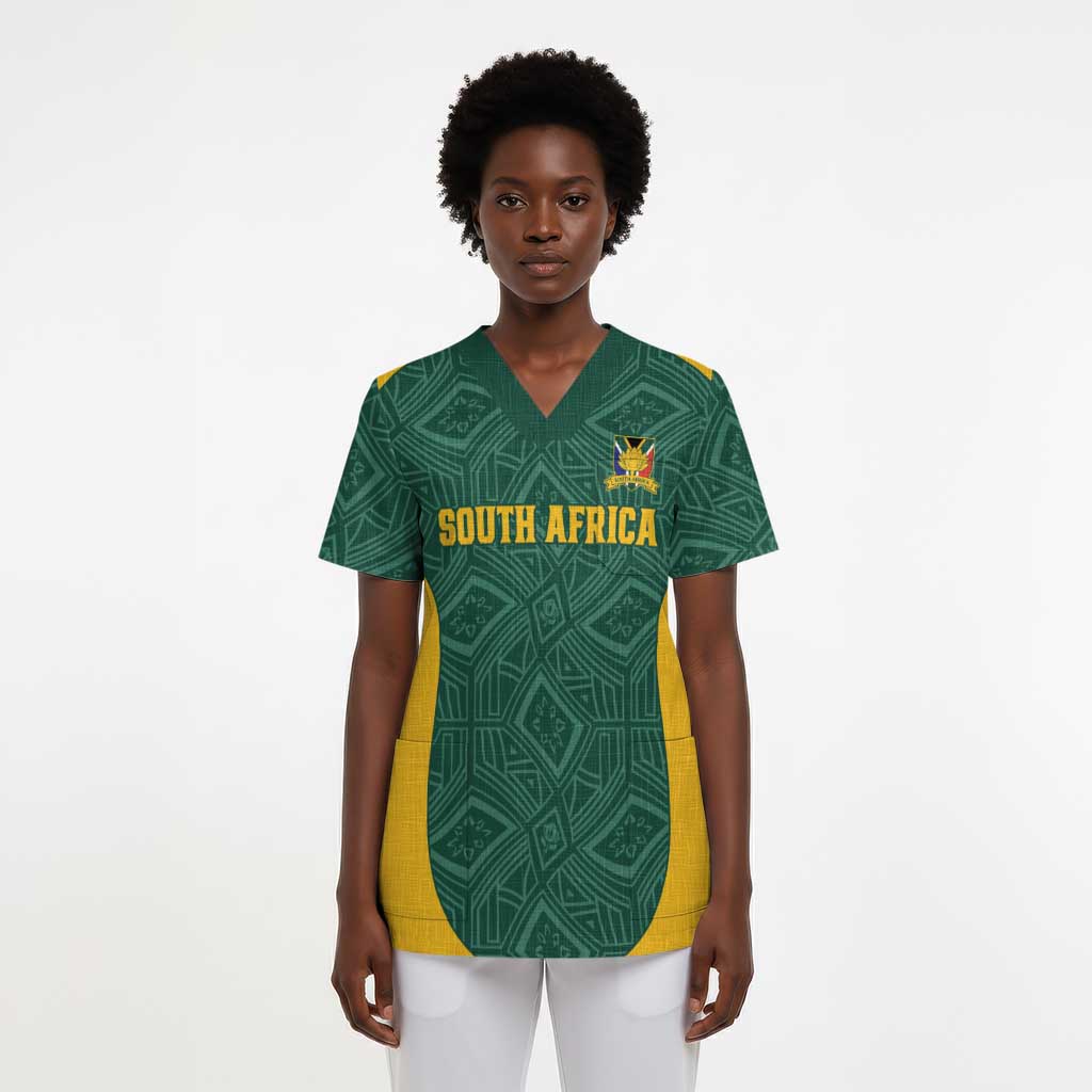 Custom South Africa Soccer Scrub Top Bafana Bafana Spirit African Pattern - African Pride