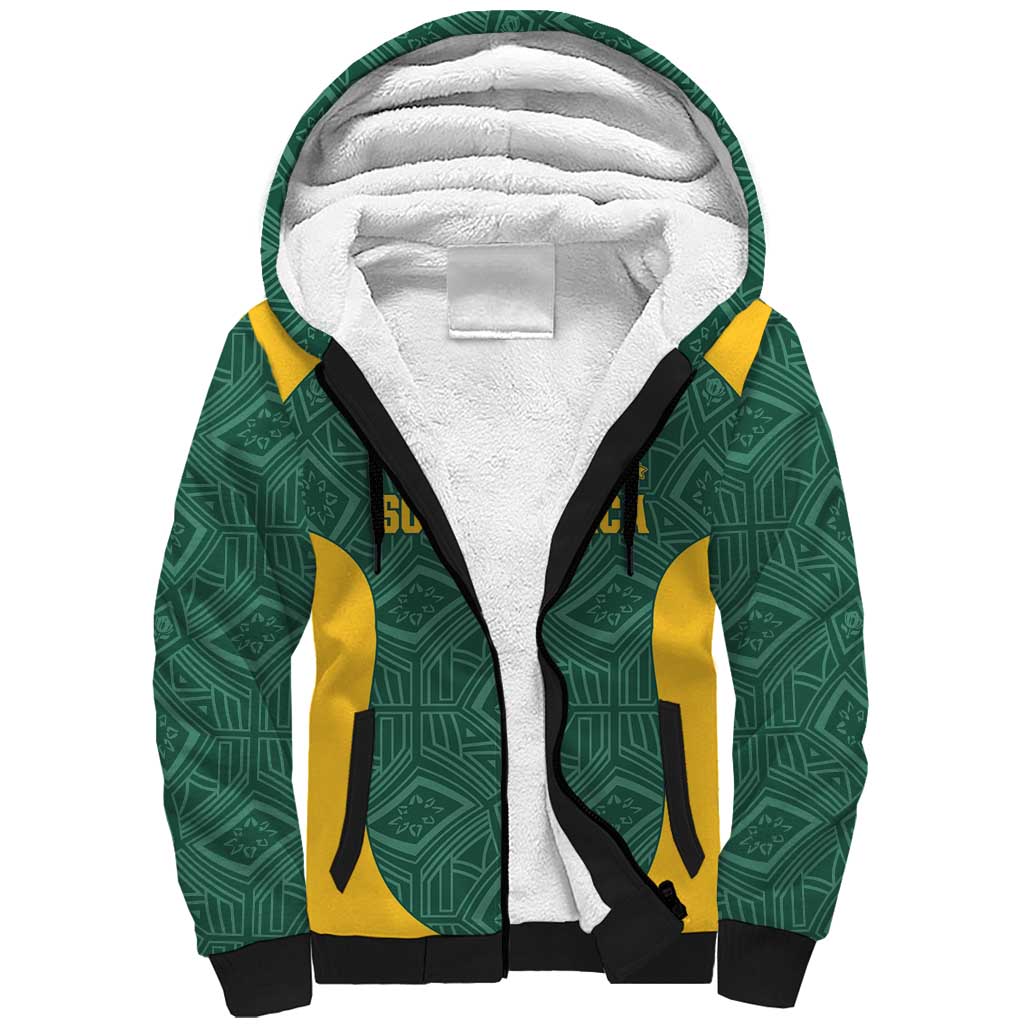 Custom South Africa Soccer Sherpa Hoodie Bafana Bafana Spirit African Pattern - African Pride