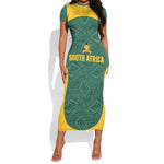 Custom South Africa Soccer Short Sleeve Bodycon Dress Bafana Bafana Spirit African Pattern - African Pride