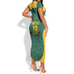 Custom South Africa Soccer Short Sleeve Bodycon Dress Bafana Bafana Spirit African Pattern - African Pride