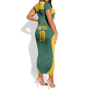 Custom South Africa Soccer Short Sleeve Bodycon Dress Bafana Bafana Spirit African Pattern - African Pride