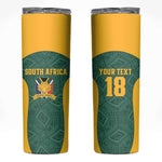 Custom South Africa Soccer Skinny Tumbler Bafana Bafana Spirit African Pattern - African Pride