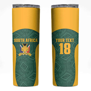 Custom South Africa Soccer Skinny Tumbler Bafana Bafana Spirit African Pattern - African Pride