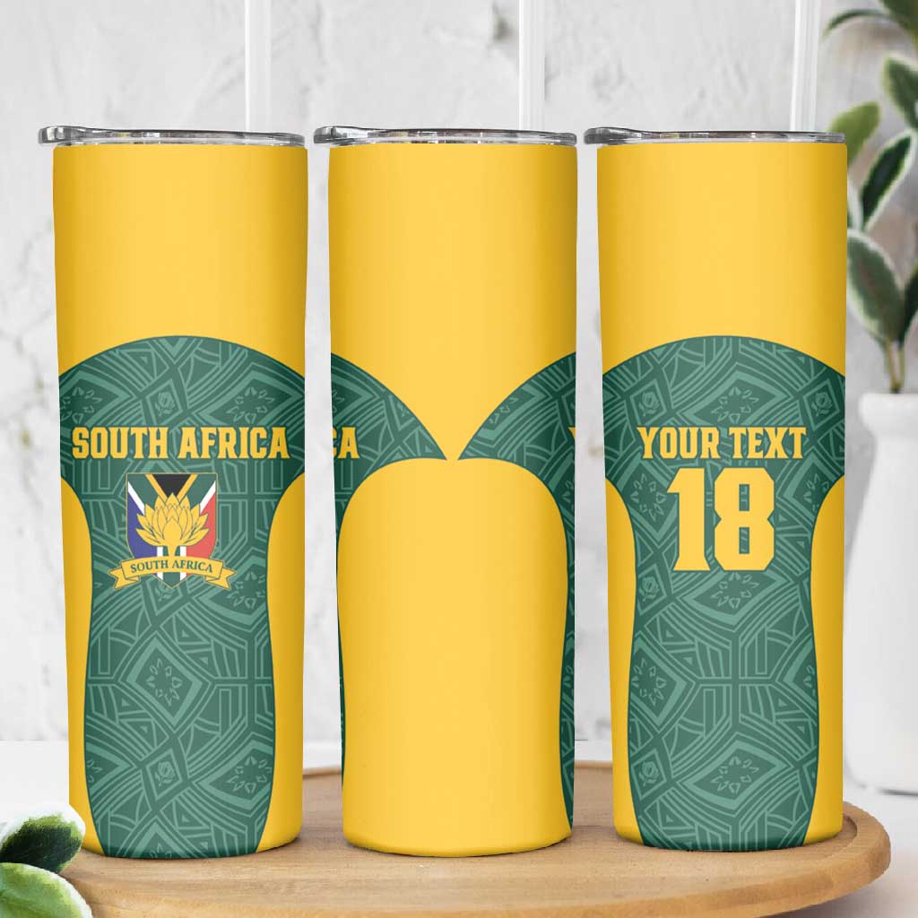 Custom South Africa Soccer Skinny Tumbler Bafana Bafana Spirit African Pattern - African Pride