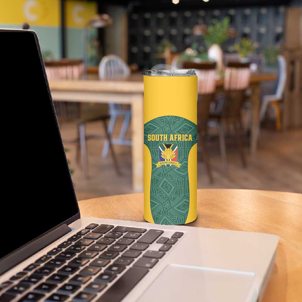 Custom South Africa Soccer Skinny Tumbler Bafana Bafana Spirit African Pattern - African Pride