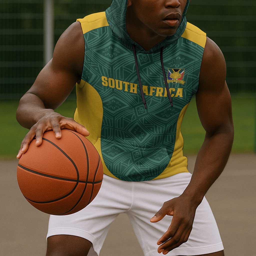 Custom South Africa Soccer Sleeveless Hoodie Bafana Bafana Spirit African Pattern - African Pride