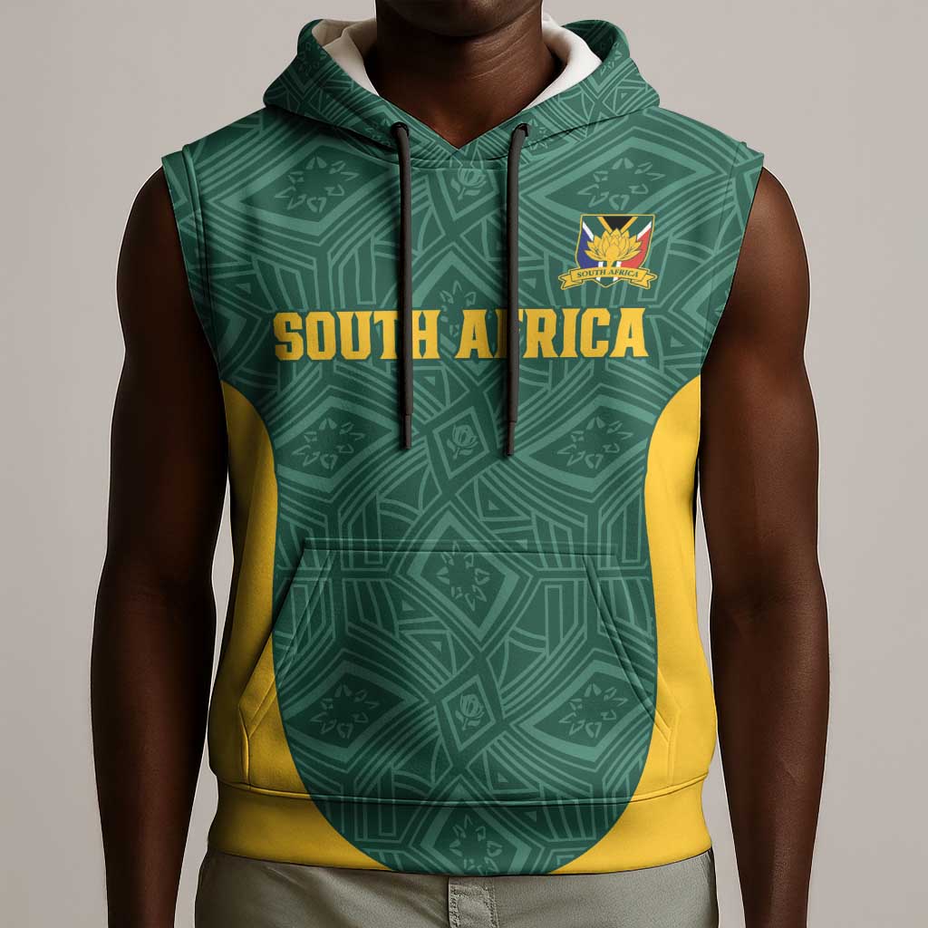 Custom South Africa Soccer Sleeveless Hoodie Bafana Bafana Spirit African Pattern - African Pride