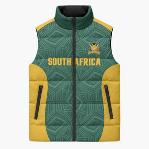 Custom South Africa Soccer Sleeveless Puffer Jacket Bafana Bafana Spirit African Pattern - African Pride