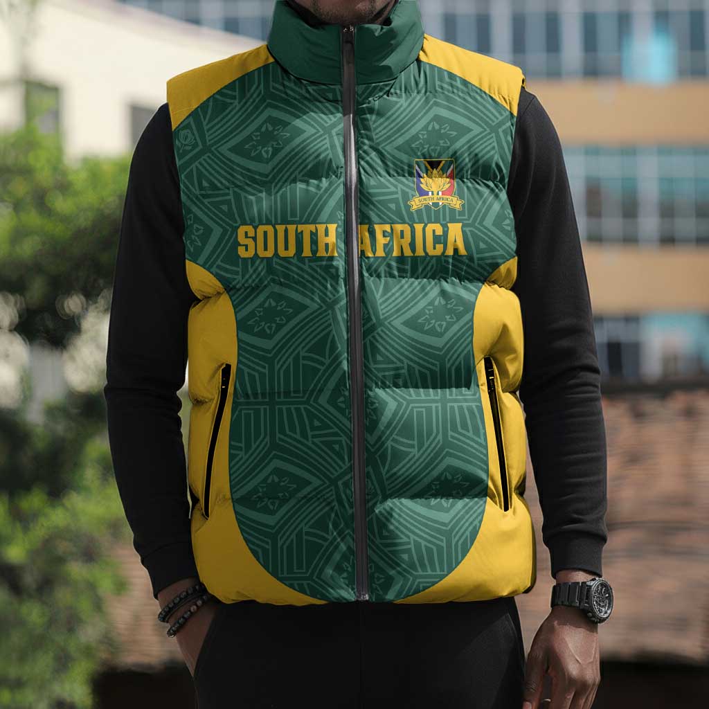 Custom South Africa Soccer Sleeveless Puffer Jacket Bafana Bafana Spirit African Pattern - African Pride