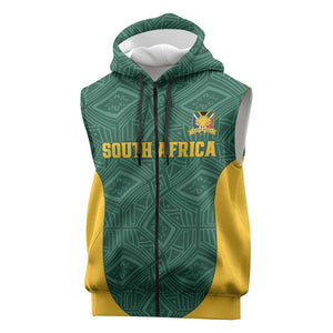 Custom South Africa Soccer Sleeveless Zip Hoodie Bafana Bafana Spirit African Pattern - African Pride