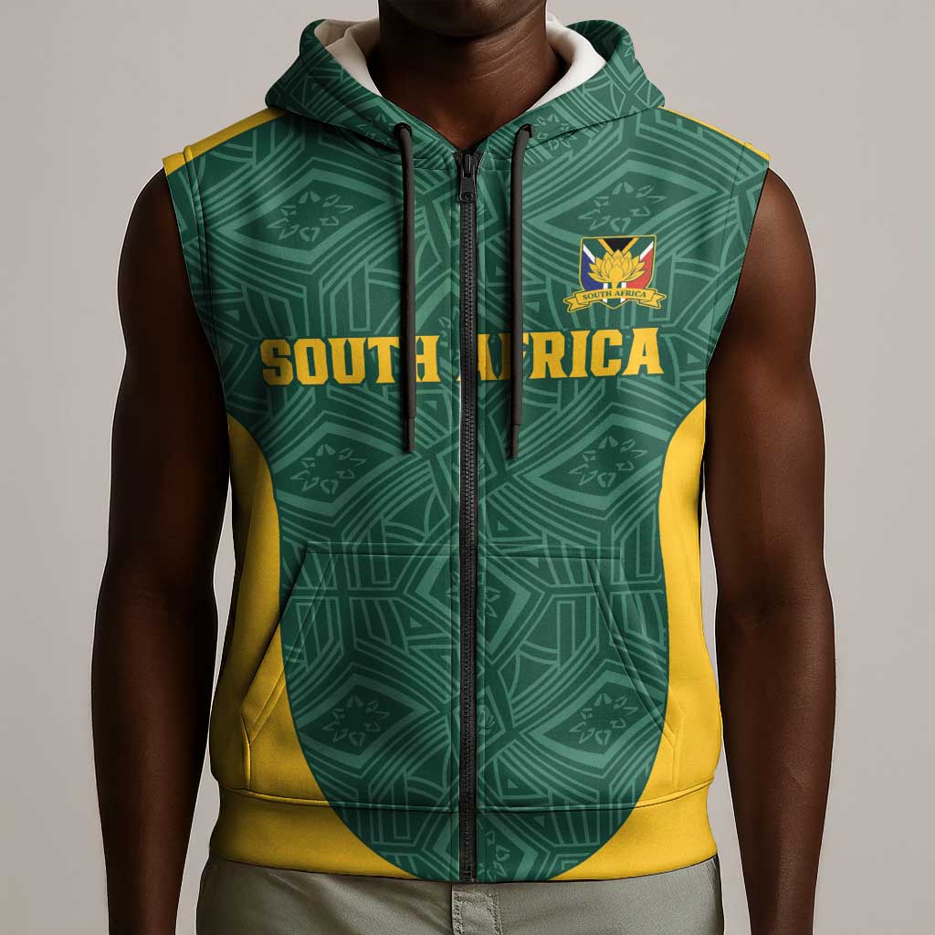 Custom South Africa Soccer Sleeveless Zip Hoodie Bafana Bafana Spirit African Pattern - African Pride