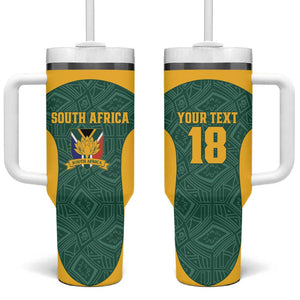Custom South Africa Soccer Tumbler With Handle Bafana Bafana Spirit African Pattern - African Pride