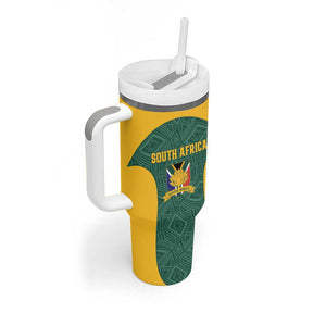 Custom South Africa Soccer Tumbler With Handle Bafana Bafana Spirit African Pattern - African Pride