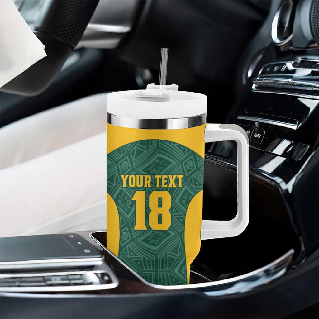 Custom South Africa Soccer Tumbler With Handle Bafana Bafana Spirit African Pattern - African Pride
