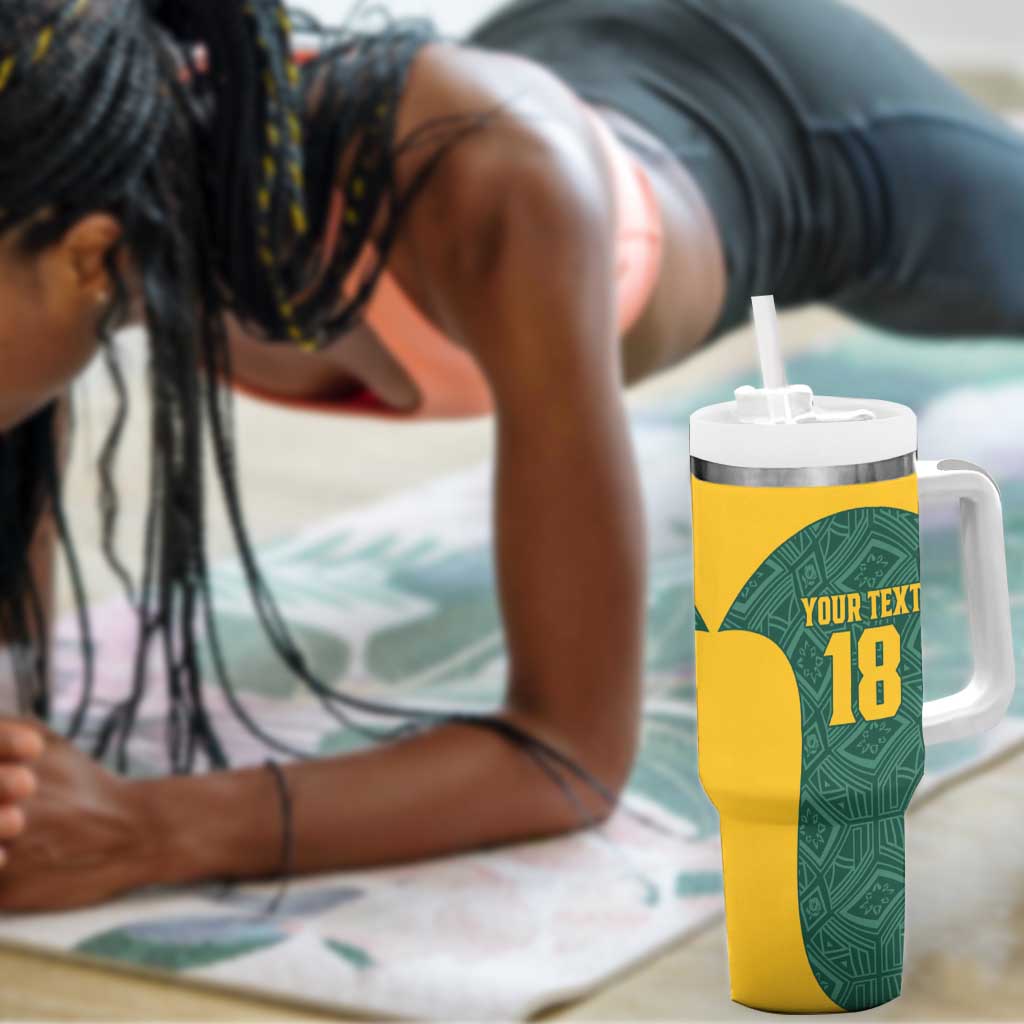 Custom South Africa Soccer Tumbler With Handle Bafana Bafana Spirit African Pattern - African Pride