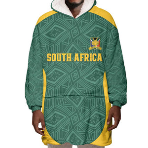 Custom South Africa Soccer Wearable Blanket Hoodie Bafana Bafana Spirit African Pattern - African Pride