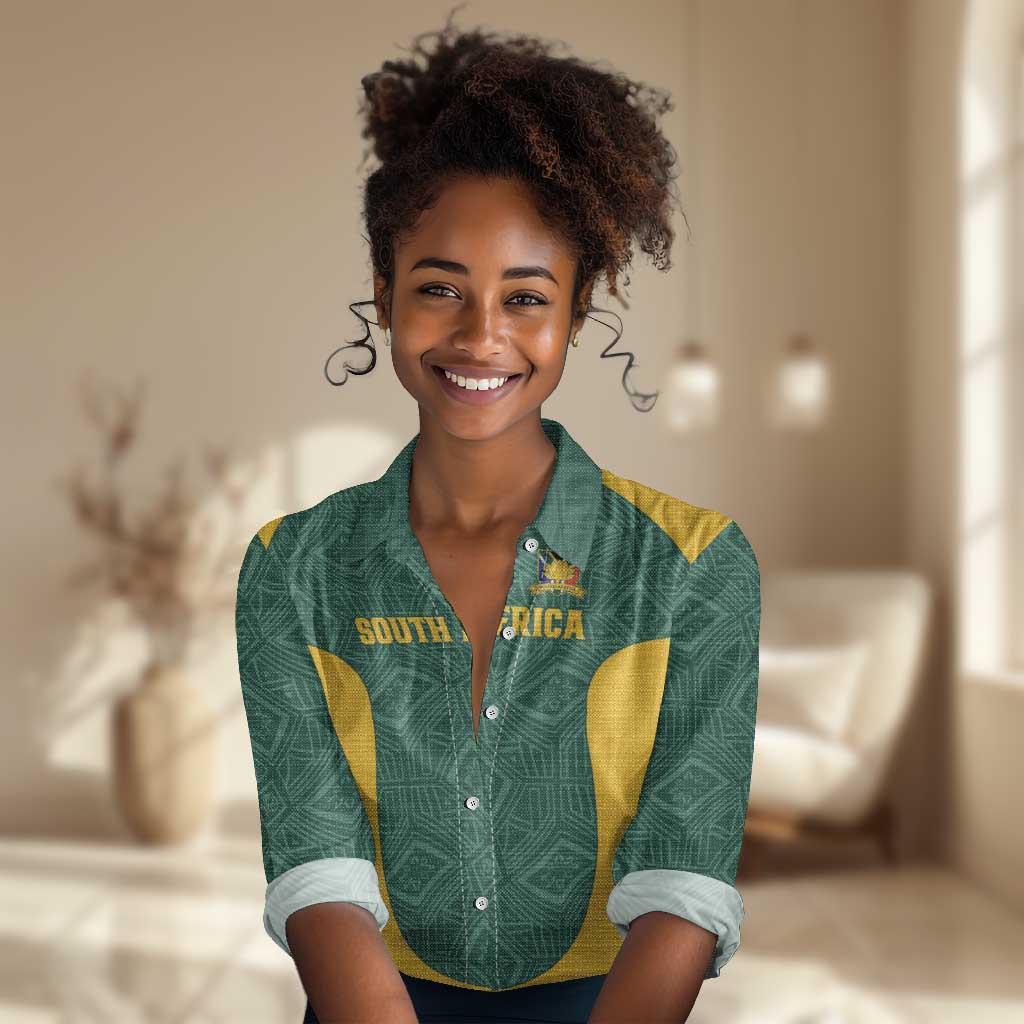 Custom South Africa Soccer Women Casual Shirt Bafana Bafana Spirit African Pattern - African Pride