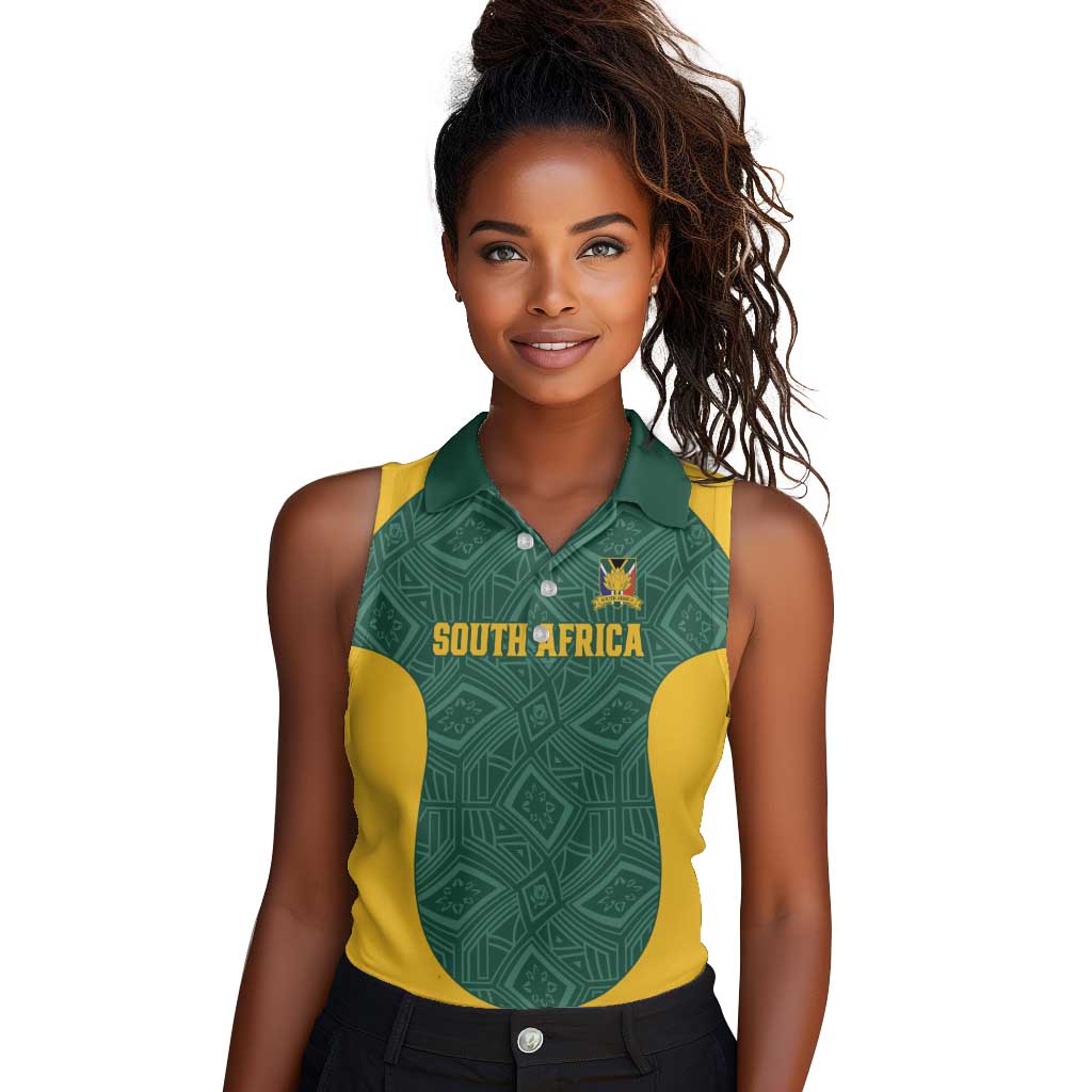 Custom South Africa Soccer Women Sleeveless Polo Shirt Bafana Bafana Spirit African Pattern - African Pride