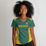 Custom South Africa Soccer Women V-Neck T-Shirt Bafana Bafana Spirit African Pattern - African Pride