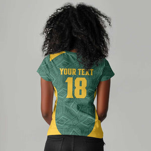 Custom South Africa Soccer Women V-Neck T-Shirt Bafana Bafana Spirit African Pattern - African Pride
