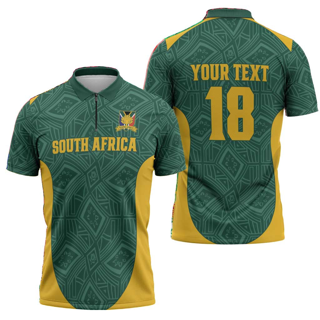 Custom South Africa Soccer Zipper Polo Shirt Bafana Bafana Spirit African Pattern - African Pride