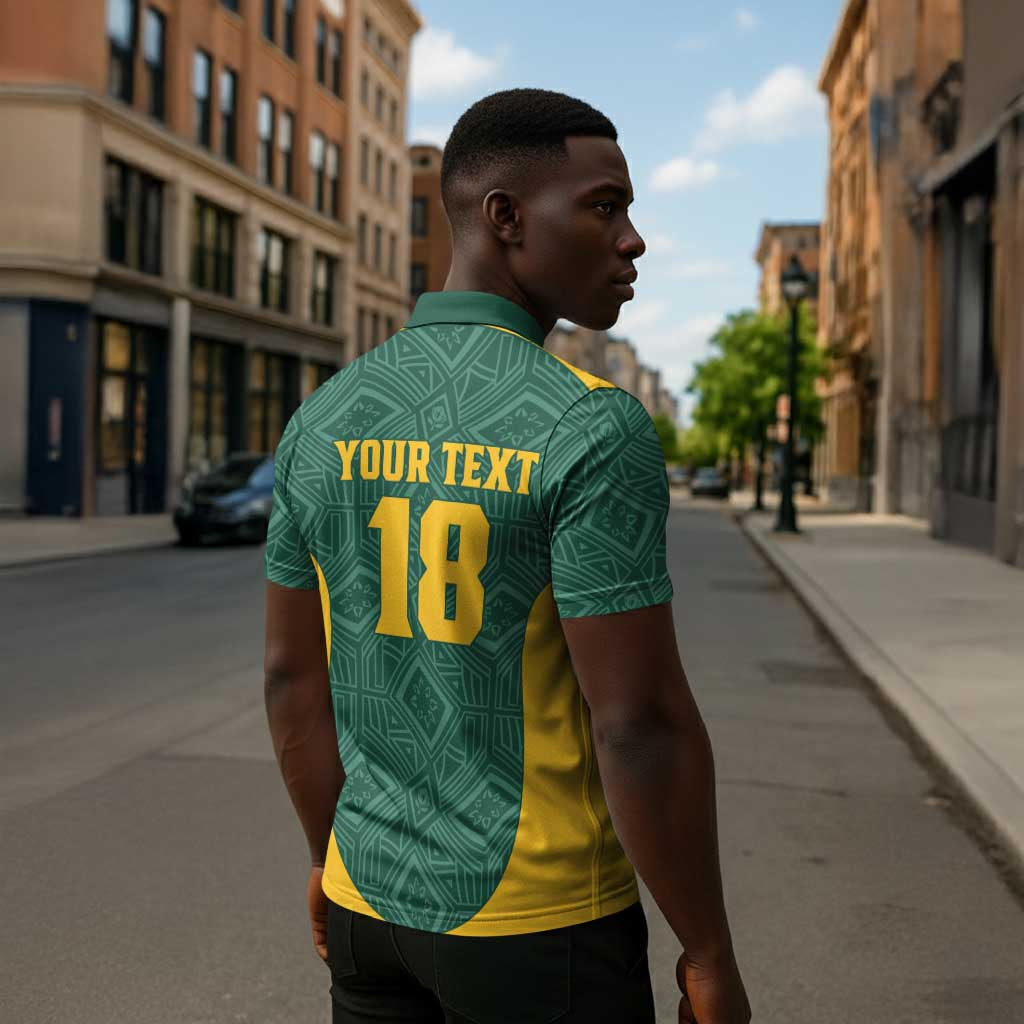 Custom South Africa Soccer Zipper Polo Shirt Bafana Bafana Spirit African Pattern - African Pride