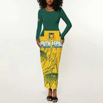 Custom South Africa Soccer Long Sleeve Bodycon Dress From Protea Roots We Rise - African Pride