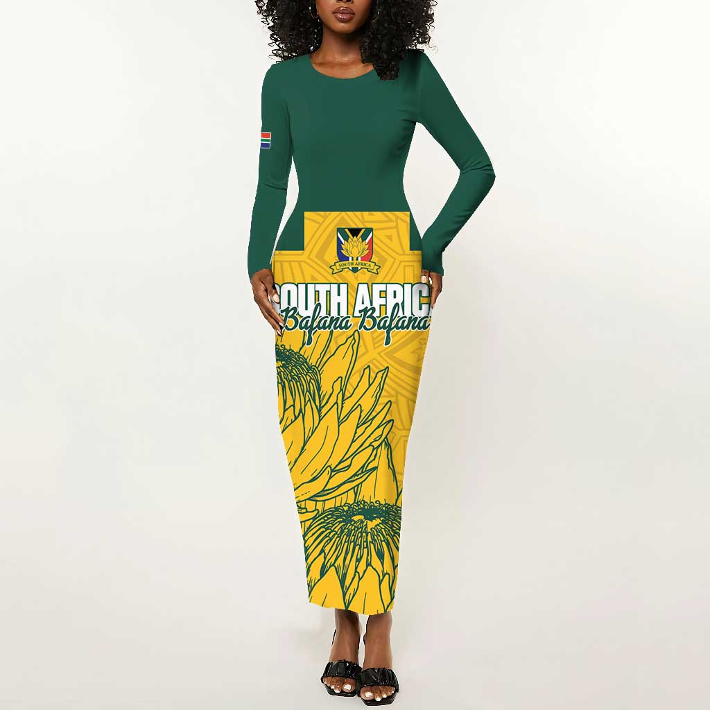 Custom South Africa Soccer Long Sleeve Bodycon Dress From Protea Roots We Rise - African Pride