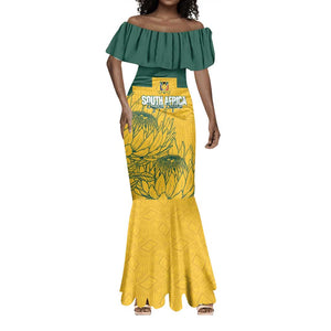 Custom South Africa Soccer Mermaid Dress From Protea Roots We Rise - African Pride