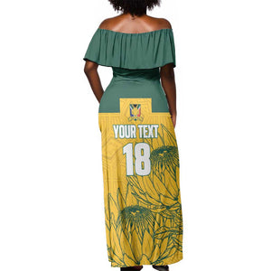 Custom South Africa Soccer Off Shoulder Maxi Dress From Protea Roots We Rise - African Pride