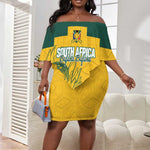 Custom South Africa Soccer Off Shoulder Short Dress From Protea Roots We Rise - African Pride