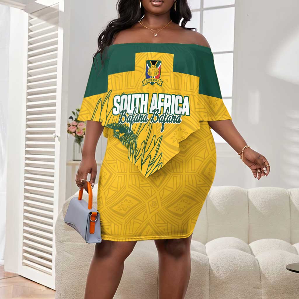 Custom South Africa Soccer Off Shoulder Short Dress From Protea Roots We Rise - African Pride