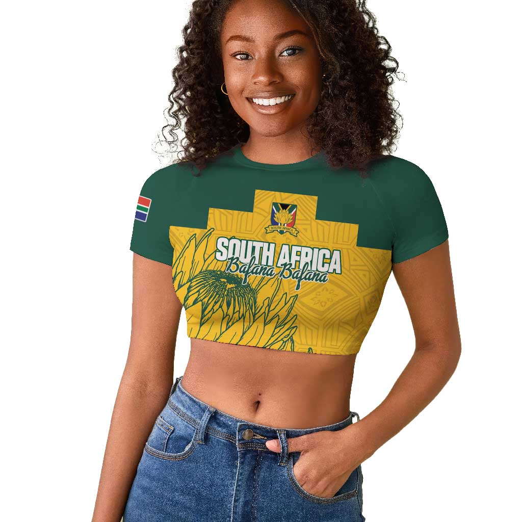 Custom South Africa Soccer Raglan Cropped T shirt From Protea Roots We Rise - African Pride