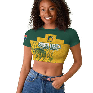 Custom South Africa Soccer Raglan Cropped T shirt From Protea Roots We Rise - African Pride
