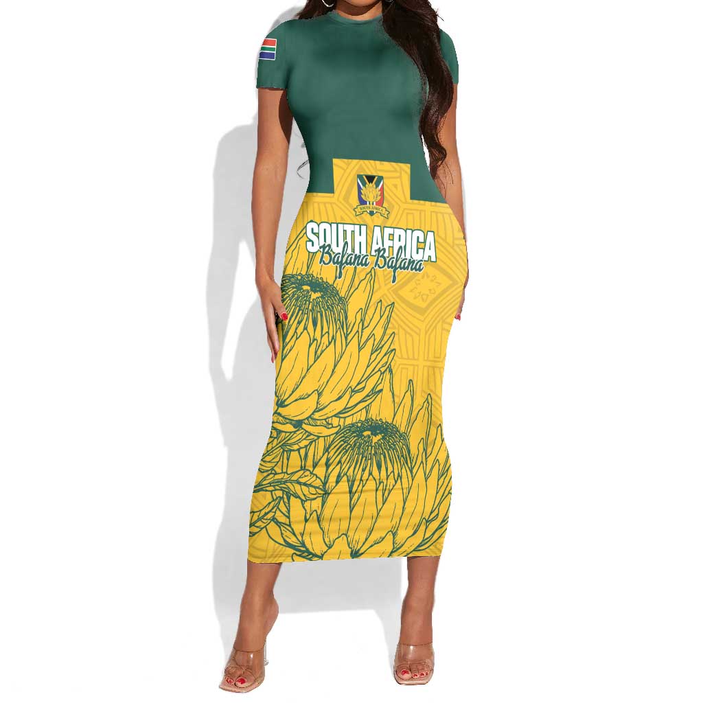 Custom South Africa Soccer Short Sleeve Bodycon Dress From Protea Roots We Rise - African Pride