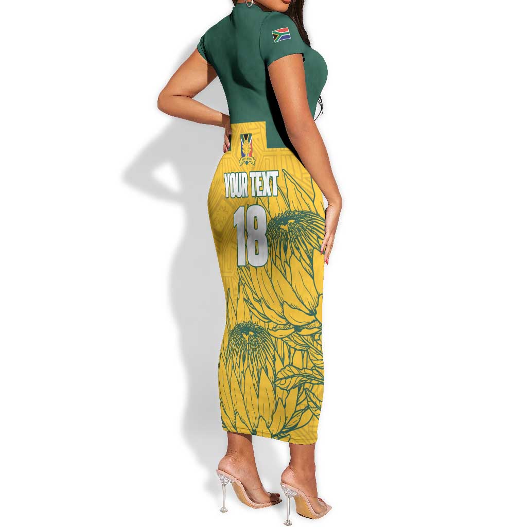 Custom South Africa Soccer Short Sleeve Bodycon Dress From Protea Roots We Rise - African Pride