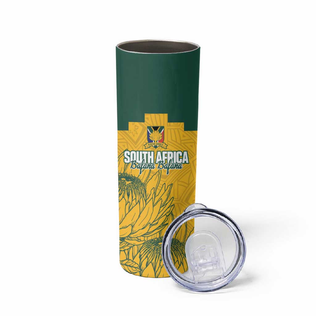 Custom South Africa Soccer Skinny Tumbler From Protea Roots We Rise - African Pride