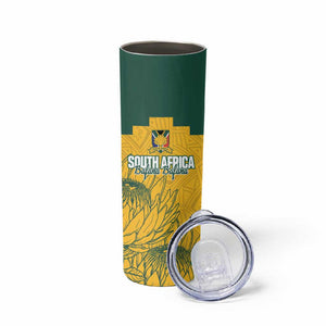 Custom South Africa Soccer Skinny Tumbler From Protea Roots We Rise - African Pride